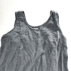 Bluefish Clothing Gray Linen Lagenlook Pinafore Dress Art Print Pockets Womens 2